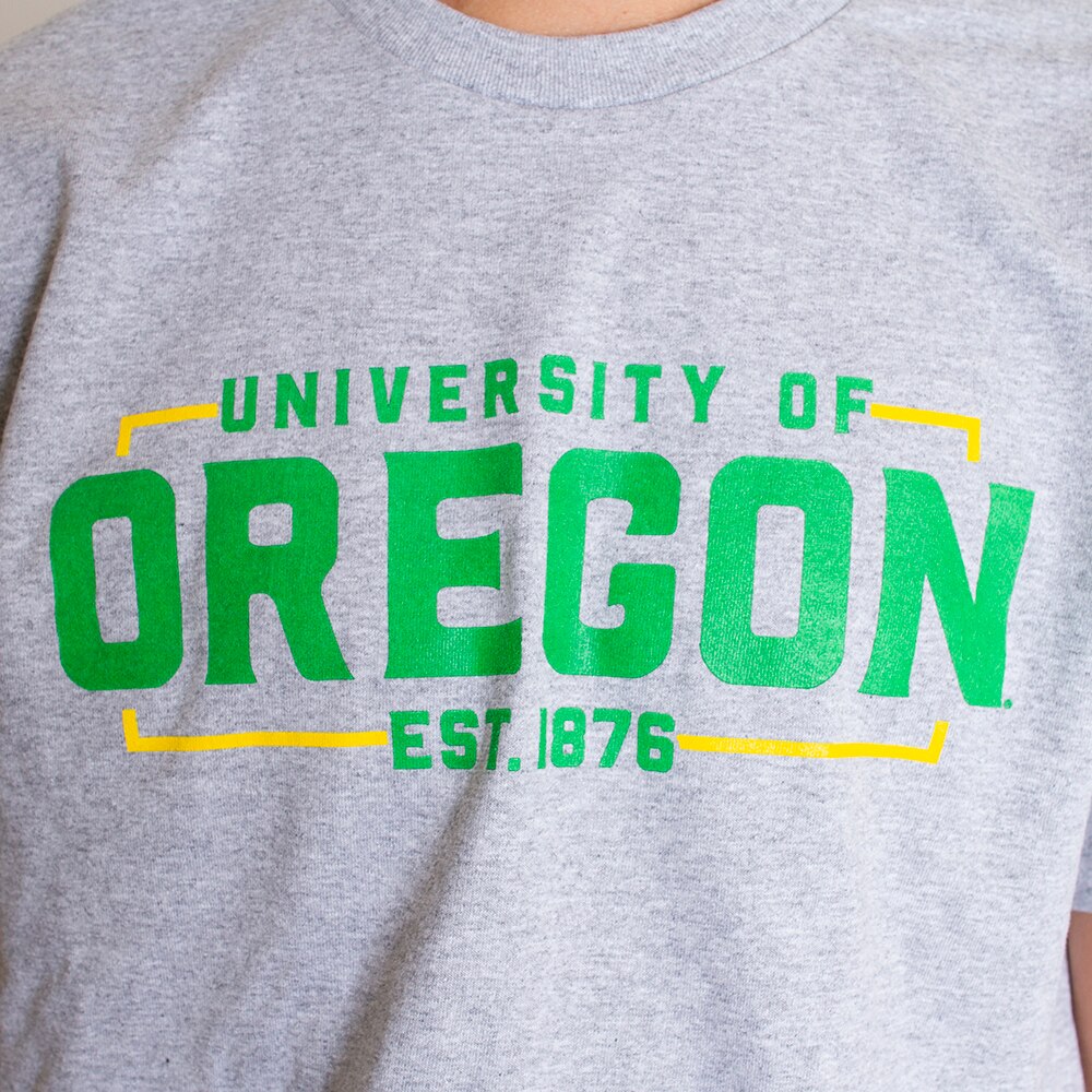 1876, McKenzie SewOn, Grey, Crew Neck, Cotton Blend, Men, Unisex, University of Oregon, T-Shirt, 838067